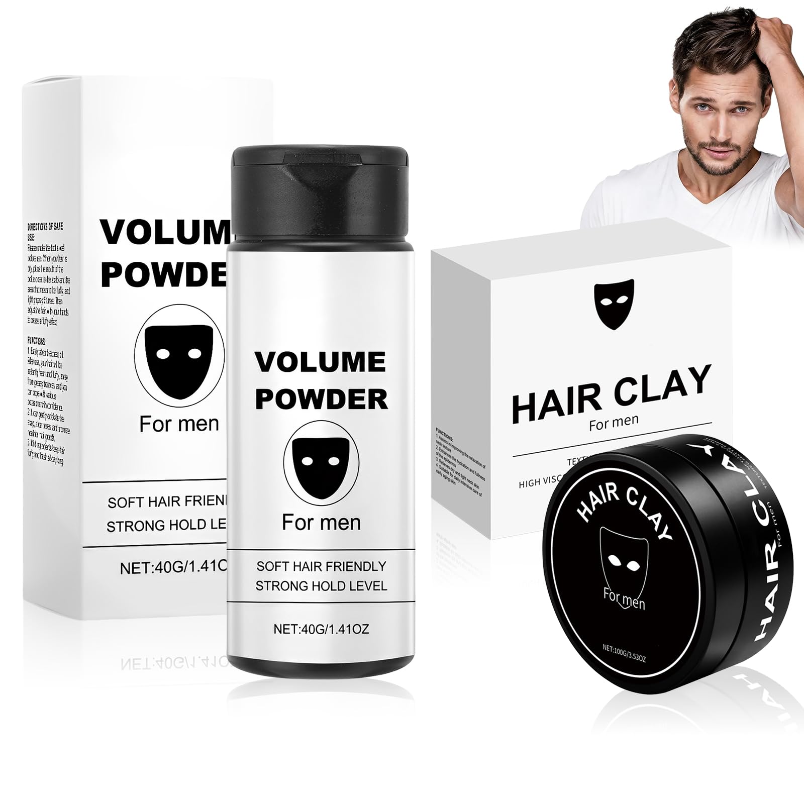 Poudre Volume Cheveux 40g + 100g Argile Coiffante, Sea Salt Spray | Poudre Texture Cheveux Homme, Cire Mat Cheveux Homme, Texture Naturellement Moelleuse – Tenue Longue Durée – Formule Douce