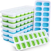 Jrisbo Silicone Ice Cube Trays 8-Pack: Easy-Release Flexible 14-Cube Trays with Spill-Resistant Lids, Stackable for Freezer & Cocktails (4 Blue + 4 Green)
