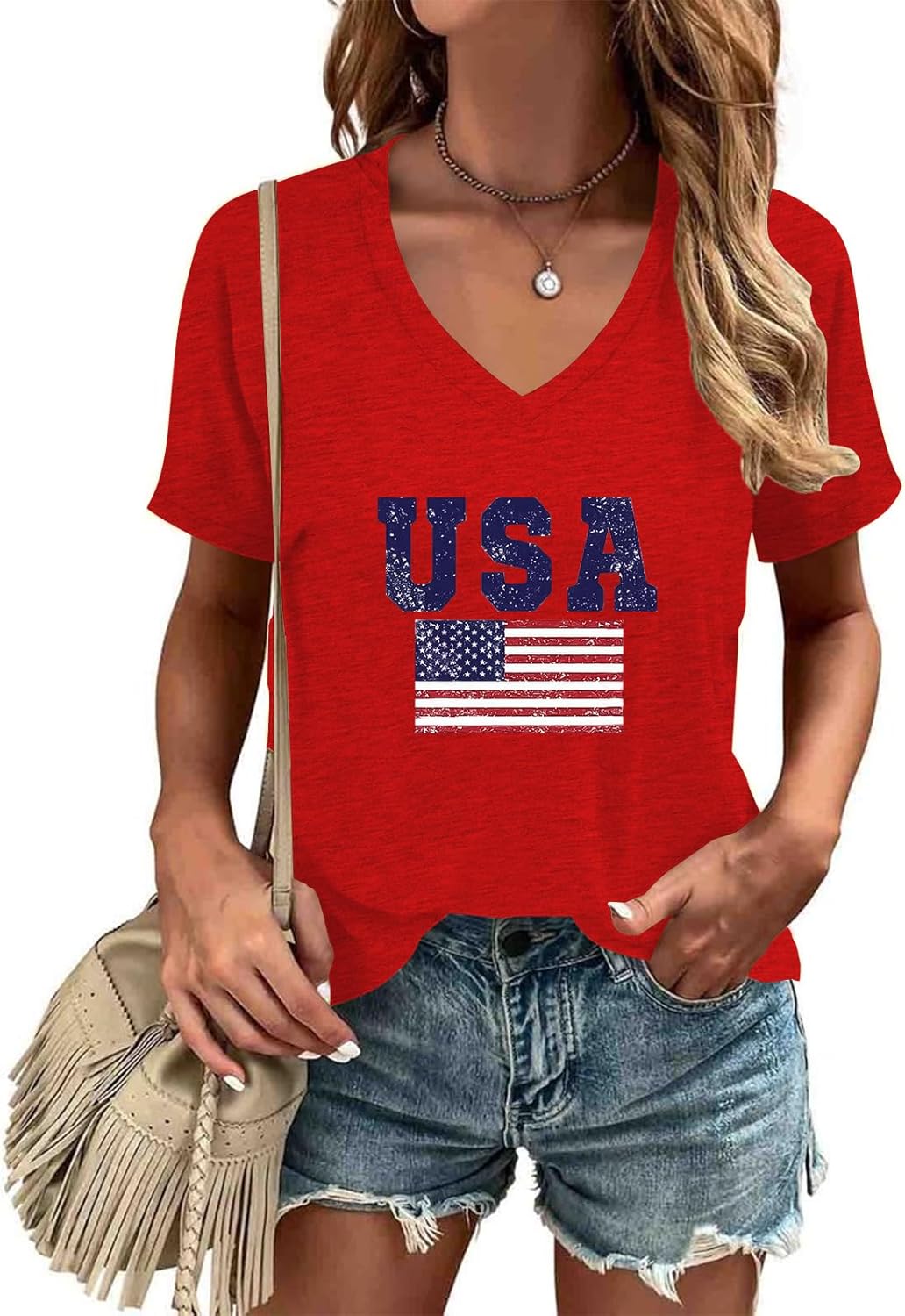 USA Shirts for Women 4th of July V Neck T Shirt Patriot Graphic Tee Casual Short Sleeve Tops - Image 6
