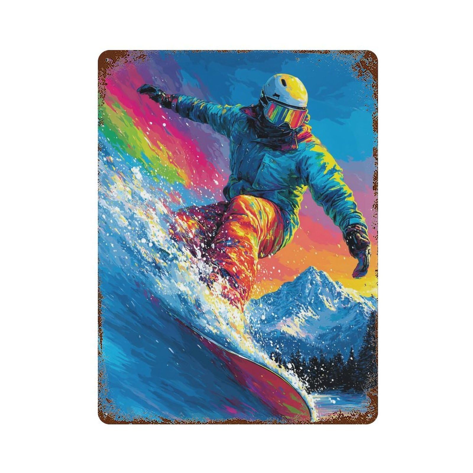 Snowboarder in Action -11 Rust Effect Tin Sign 15.7"x11.8", Rustic Home Decor for Garage, Pub Or Kitchen