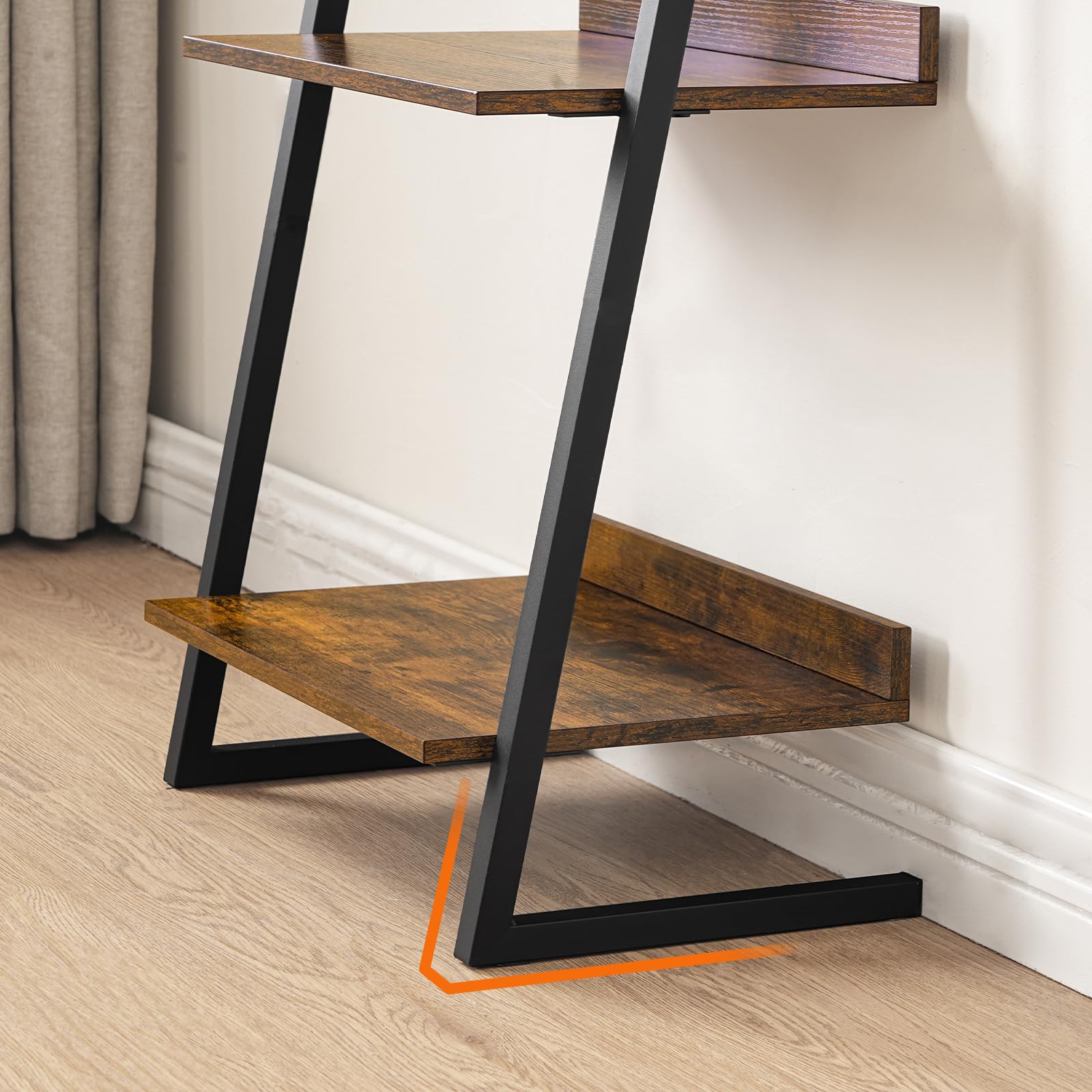 HOOBRO 5-stöckiges Schmales Regal, Bücherregal, Standregal, Leiterregal, kleines Eckregal, Lagerregal für Wohnzimmer, Arbeitszimmer, Balkon, Schlafzimmer, Vintagebraun und Schwarz EBF150CJ01