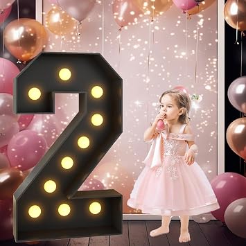 3FT Black Marquee Light Up Numbers 20 Giant Marquee Numbers for 20th 30th 40th DIY Birthday Anniversary Party Wedding Backdrop Decor Pre-cut Foam Boad Mosaic NumbersNumber 2,4FT