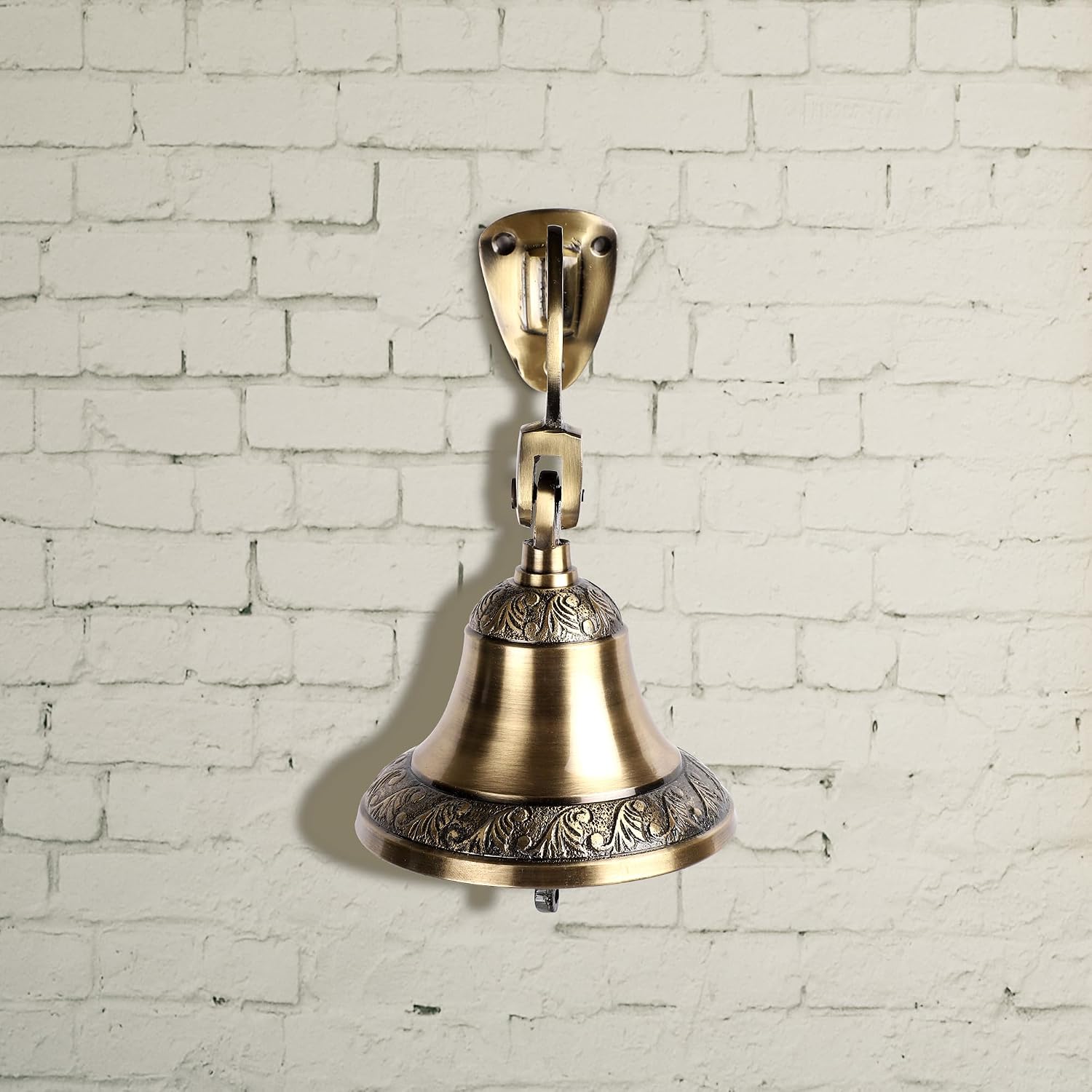 FAPBADRI Antique Brass Bell, Vintage Look, Solid Brass Material, Deep Sound, Design on Base and top, Home Decorative Item
