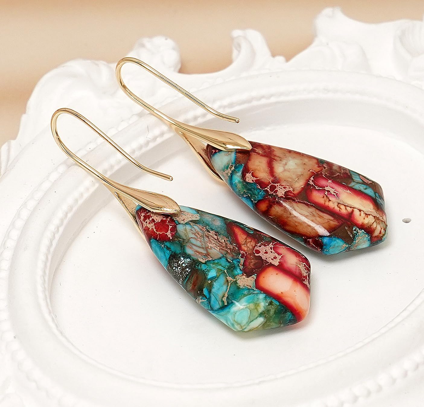 Natural Stone Earrings Multishape Dangle Drop Earrings Boho Stone Earring for Women - Image 5