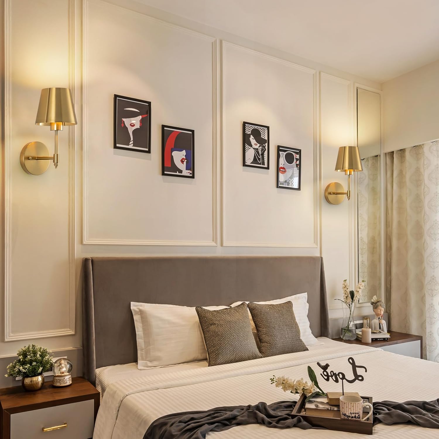 Battery Operated Wall Sconce Set of 2,Wireless Rechargeable Battery LED Wall Lamps, Dimming Wall Light Brushed Brass Indoor Wall Lamp for Living Room Bedroom,Hallway （Gold）