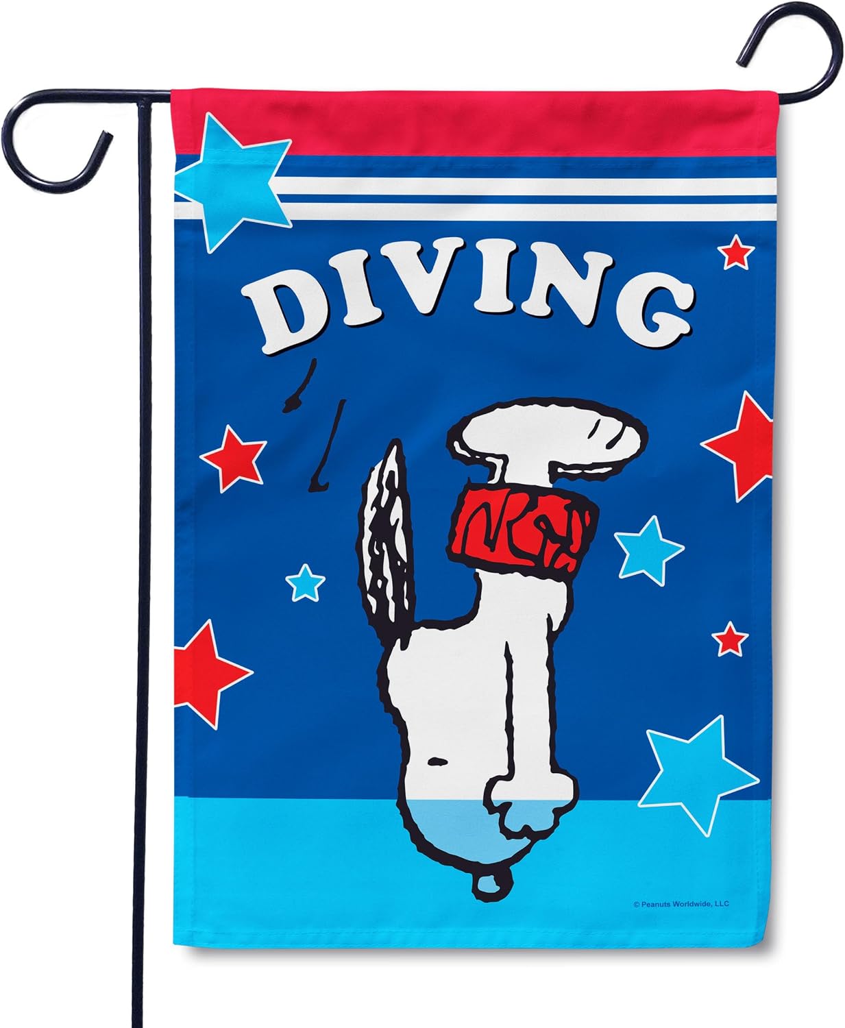 Flagology, PEANUTS® Diving Snoopy – Garden Flag 12" x 18", Outdoor Flag, Exclusive Premium Fabric, Officially Licensed PEANUTS®, Sports, Diver