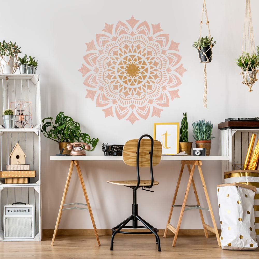 Courage Mandala Stencil for Walls – Wall Stencil Mandala – Reusable Stencil Better Than Mandala Decal – Laser Cut Mandala Template for Painting – Mandala Painting Stencil for Easy décor (24")