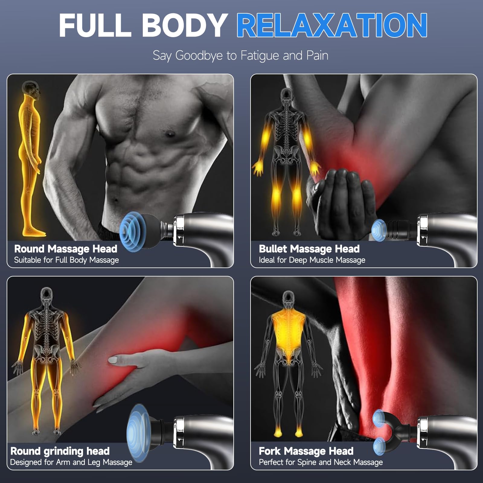 Masajeador de espalda para aliviar el dolor, pistola de masaje muscular con mango extendido, masajeador corporal de tejido profundo para cuello, hombros, piernas, alcanza todos los músculos con