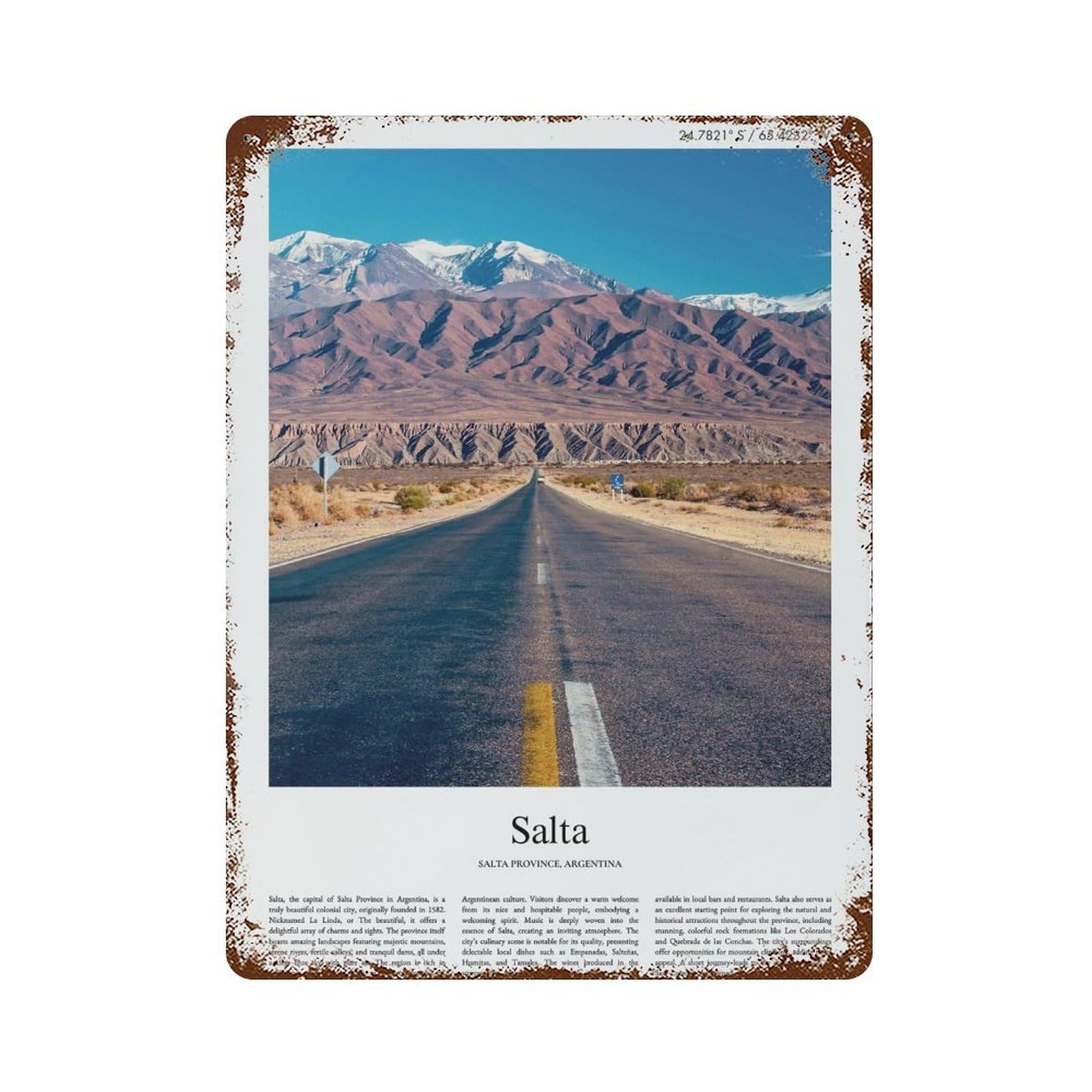 xiaoxiaoshen Salta Salta Province, Argentina City Scenery Wall Decor Art Metal Tin Poster Modern Home Decor Art Home Bar Shop Decorations Vintage Sign 40x30cm