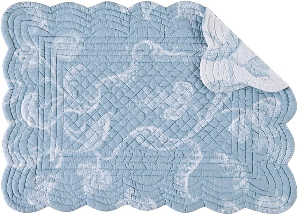 Set of 4 Pcs, 13x19 Scallop Edge Placemat,Eliza Lace Blue