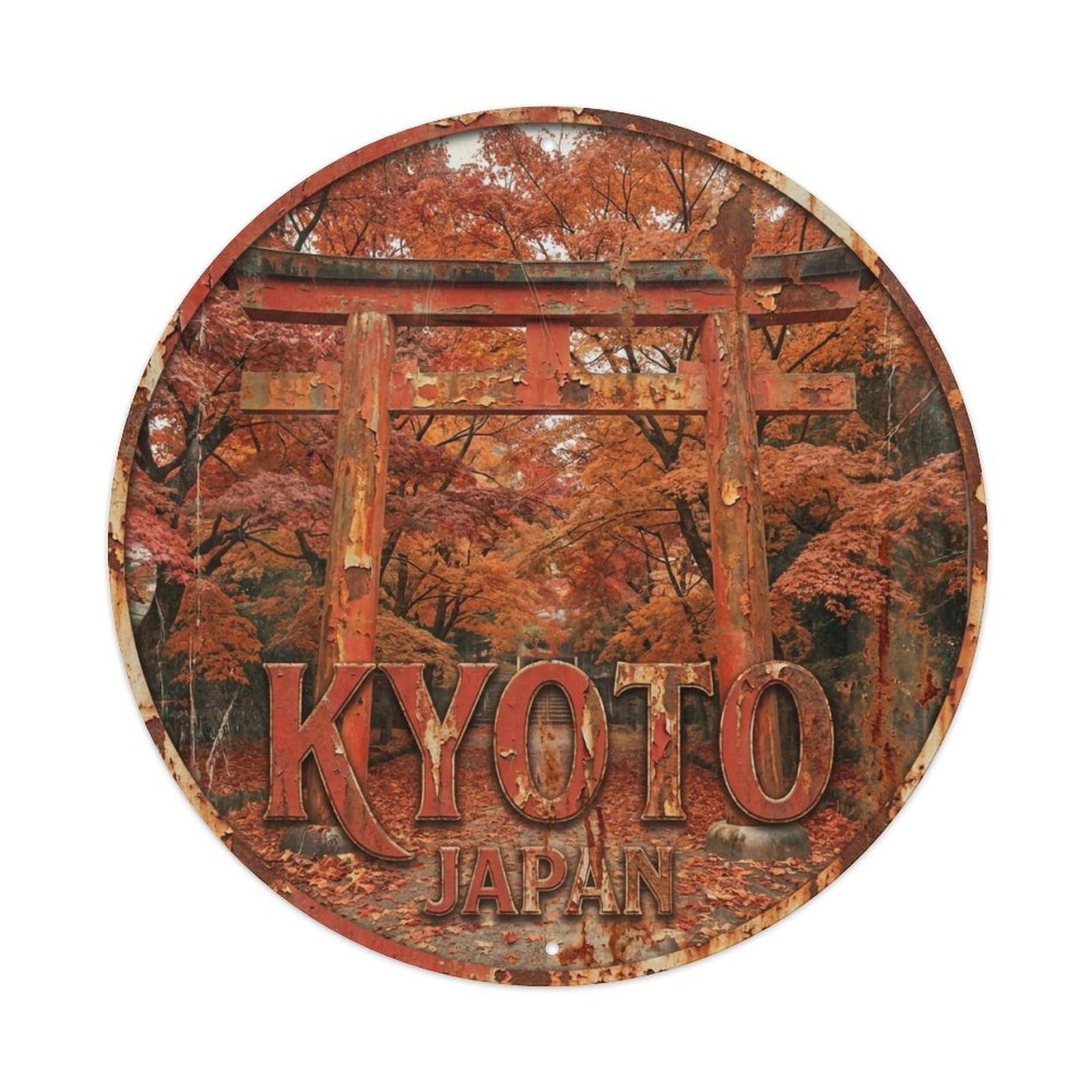 Vintage Travel Kyoto Japan Scarlet Vintage Metal Tin Sign Plaque Wall Decor for Cafe, Club Bar, Office, Garden Metal Poster 8x8Inch