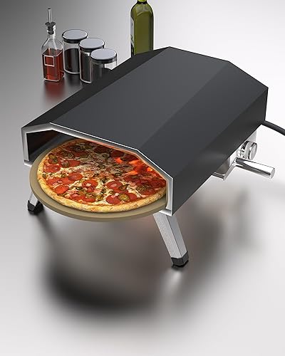 Horno de pizza de gas de 16 pulgadas, horno de pizza al aire libre con horno de pizza portátil giratorio para auténticas pizzas horneadas a piedra,