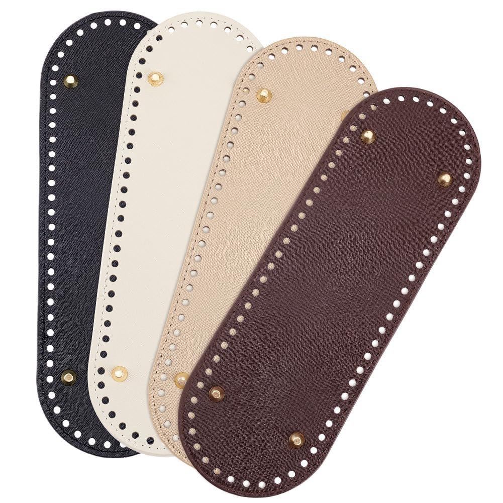 Tsudoku 4Pcs Bag Bottom Base Pads, 4 Colors Oval Crochet Bag Bottom PU Leather Bottom Shaper Pad 10x4.7inch
