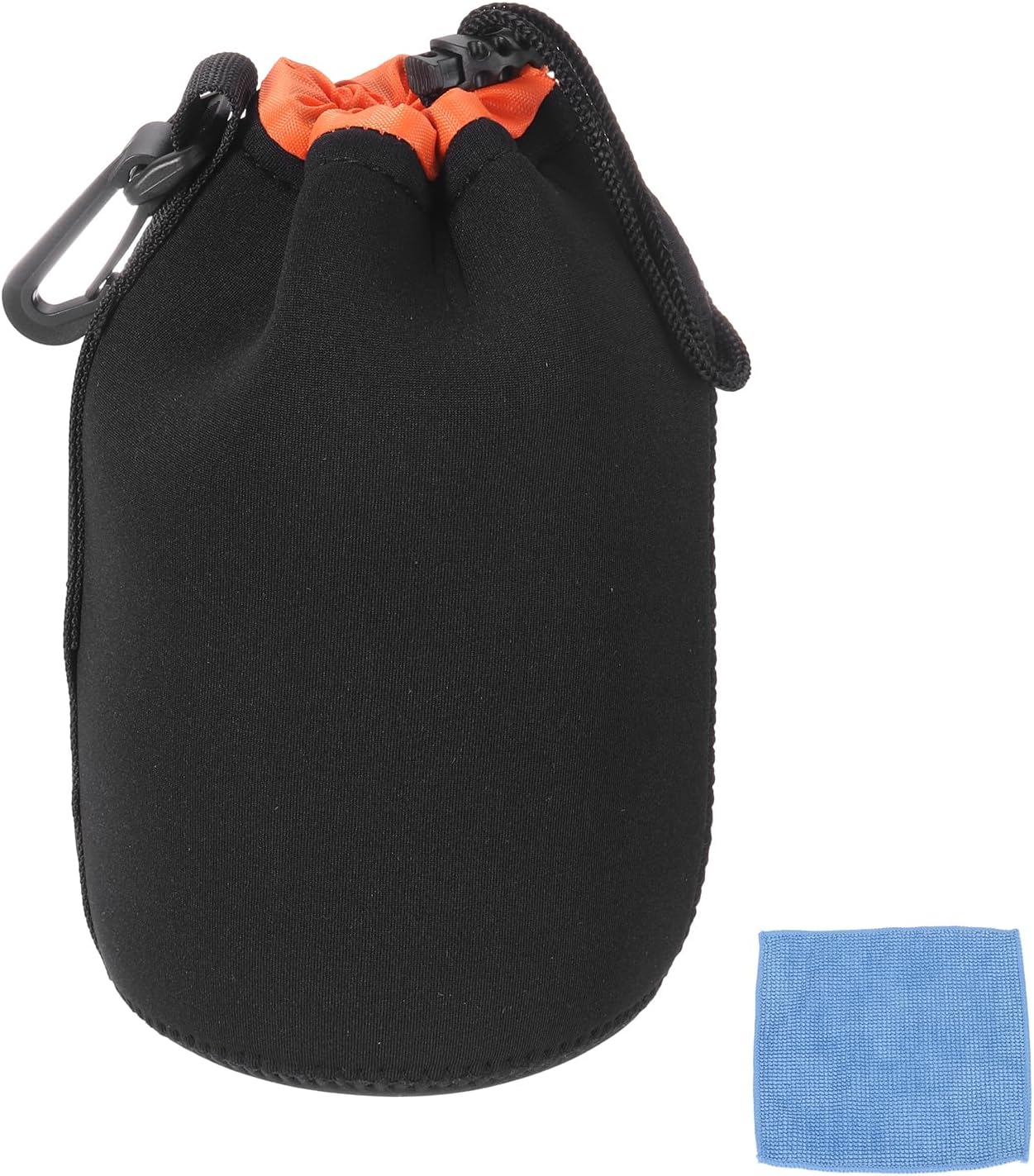 PATIKIL Camera Lens Pouch, 4" ID x 7" H Drawstring Plush Lens Pouch Protective Camera Lens Case Bag Soft Plush Neoprene Bag for DSLR Photography Gear, Black/Orange