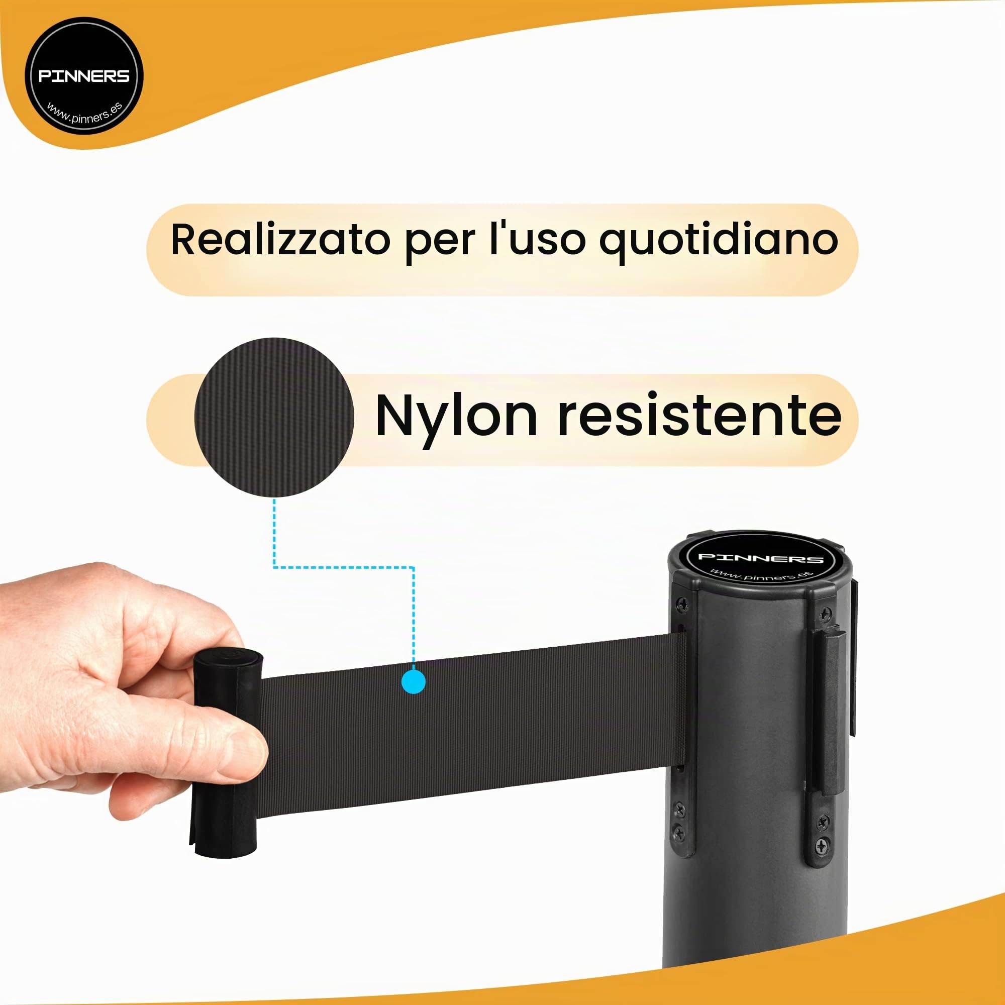 Set di Barriere Retrattili, Barriera con Nastro Estensibile 3 metri (2 unità), Pali Separatori, Nastro di Sicurezza, Nastro Estensibile Retrattile, Barriera Estensibile di Sicurezza
