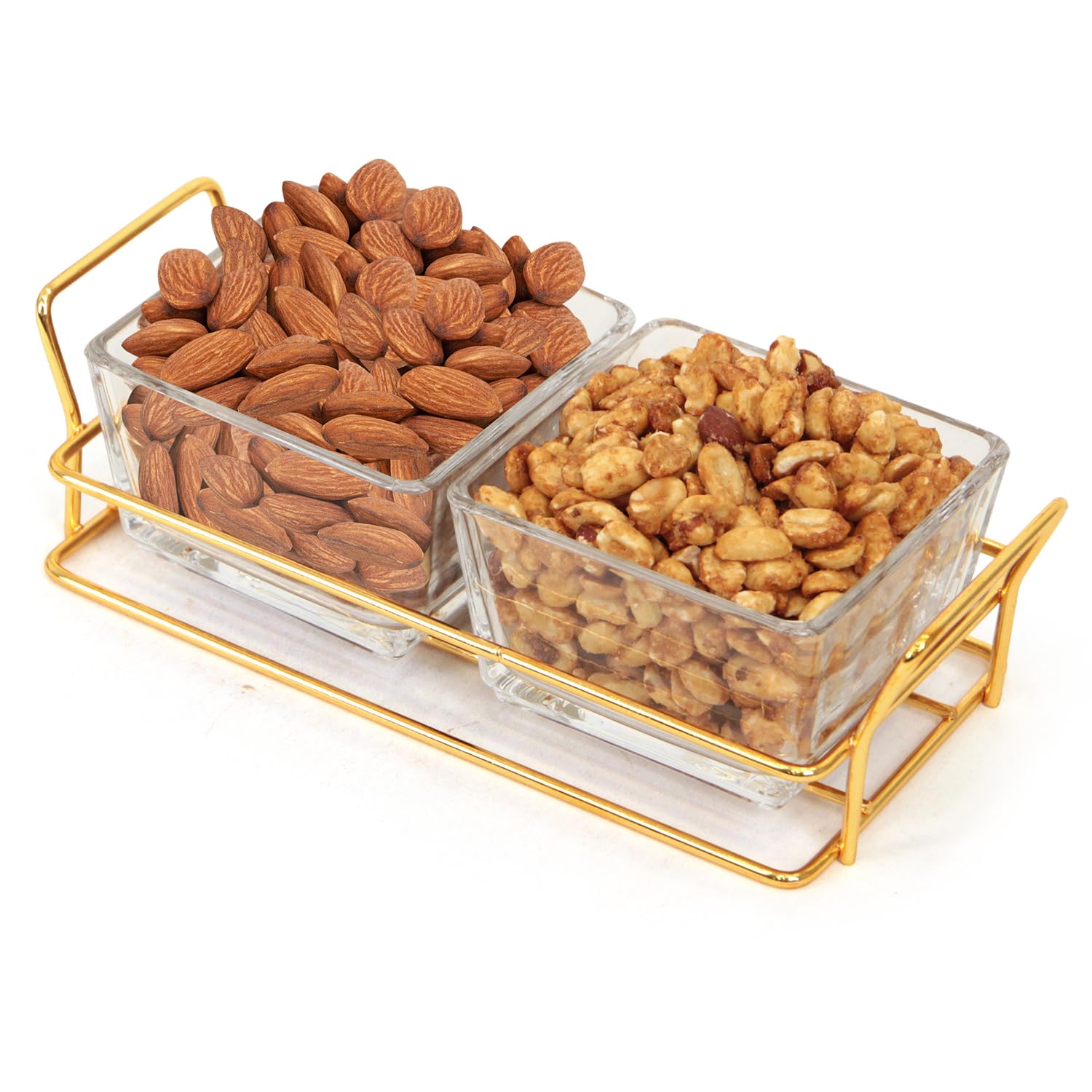 Nuts gift Basket Luxurious and Elegant 2 Sectional Premium Reusable Glass Tray, Perfect Holiday Food Gift Basket