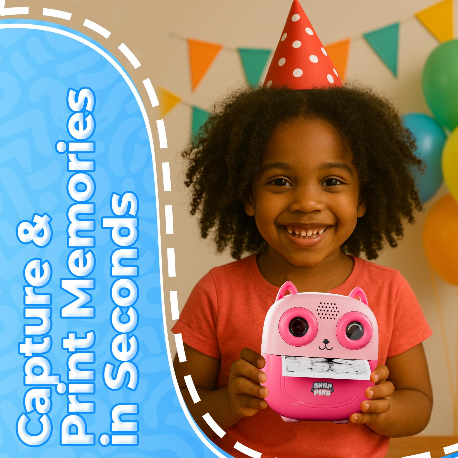 SnapPix Cámara Fotos Infantil Instantánea con Papel de Impresión y Tarjeta SD, 20MP, Cámara de Fotos para Niños, Regalo para Niños de 3 a 14 años (Azul y Rosa) (Rosa)