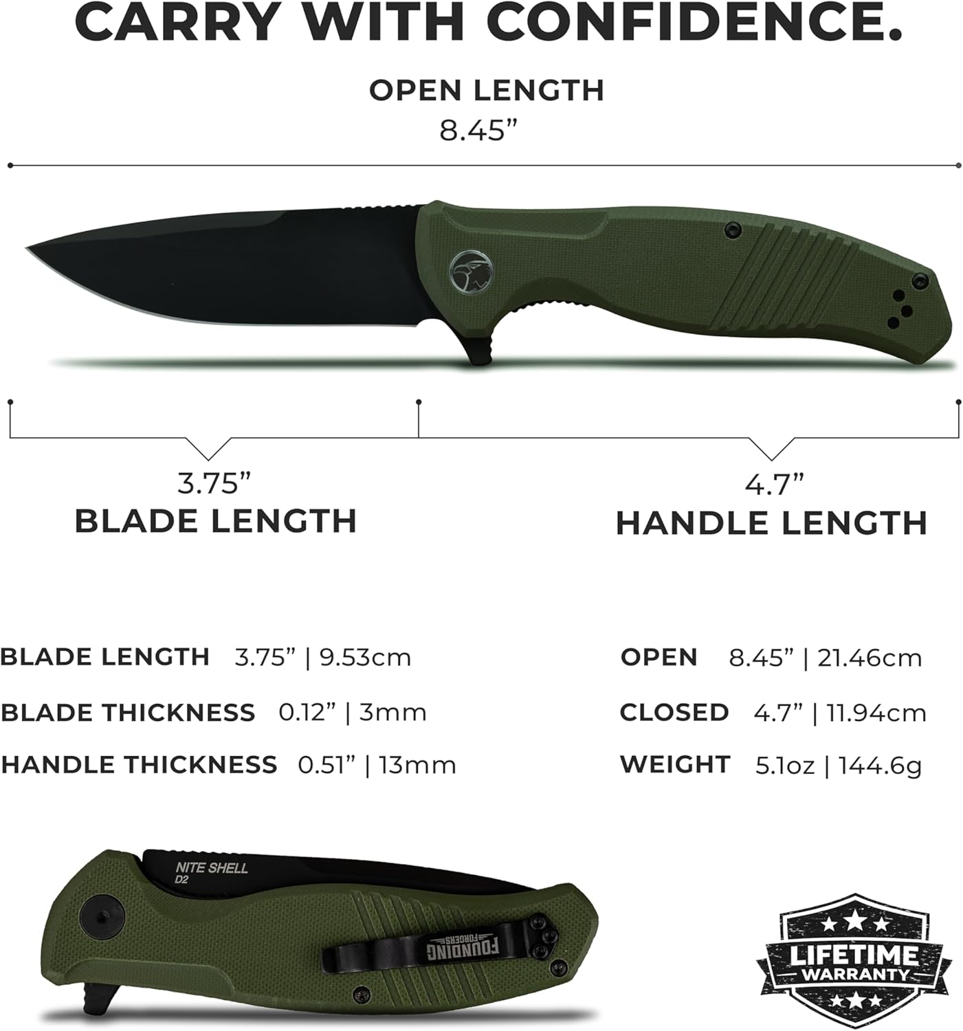 NITE SHELL Pocket Knife for Men – D2 Steel Folding Pocket Knife, EDC Pocket Knife with G10 Handle & Pocket Clip – Tactical Everyday Carry Knife with Case