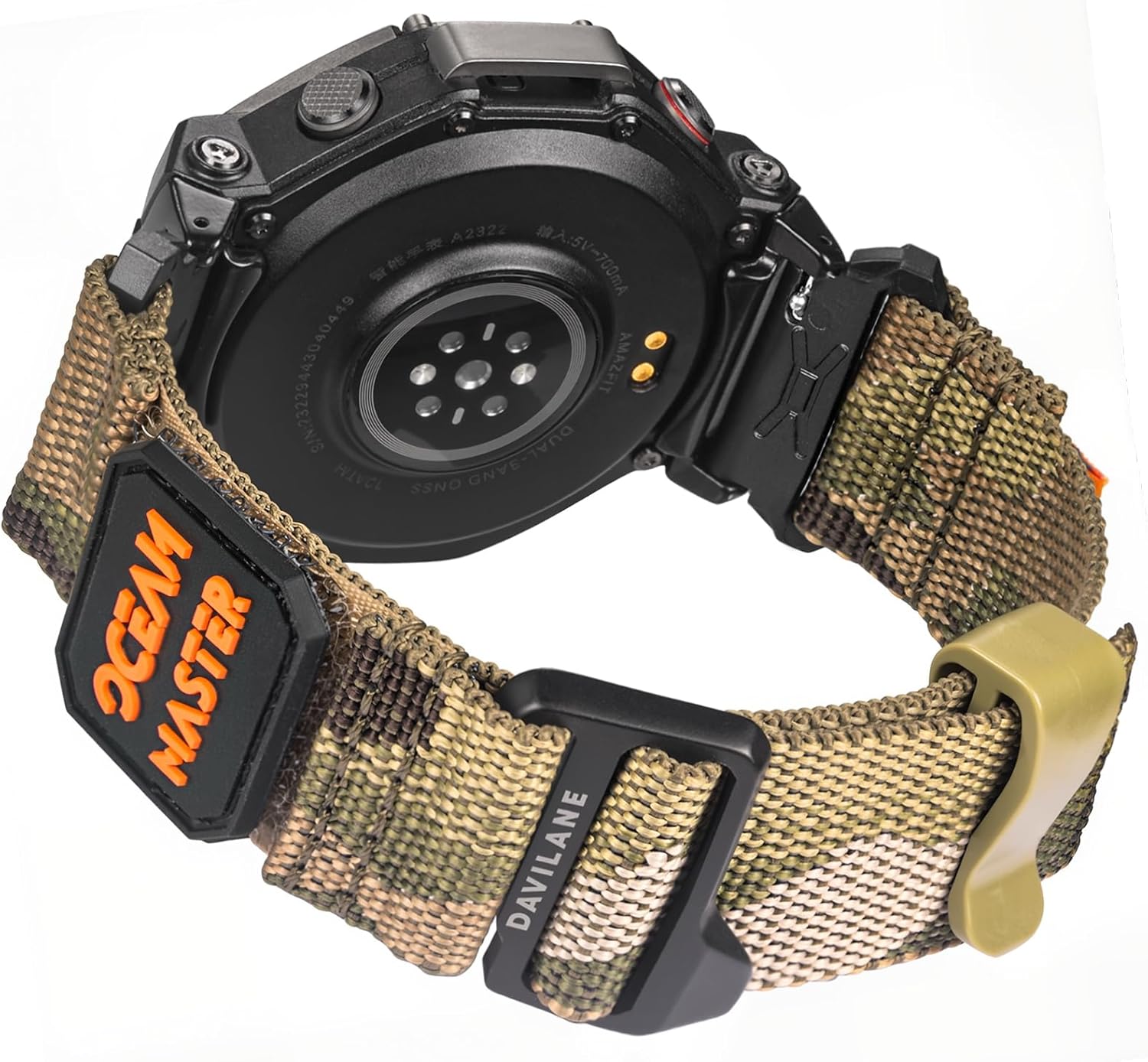 Replacement Band Compatible with Amazfit T-Rex 3,G-Hook & Badge Decoration Design Rugged Nylon Watch Bracelet