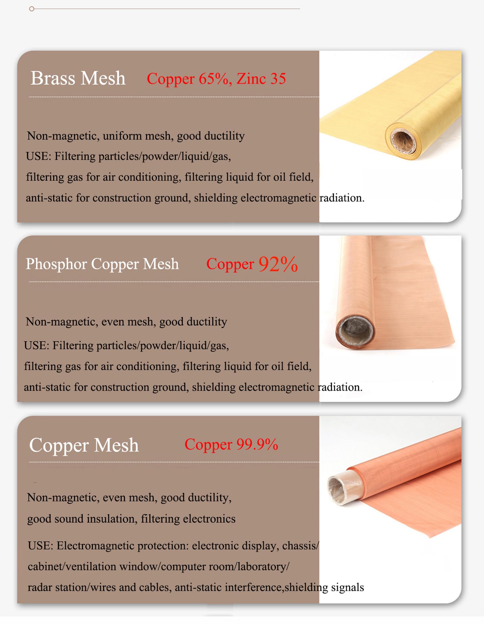 30-300 Mallas Puro Malla De Cobre Malla De Cobre Hoja Malla De Cobre 99 Malla Metálica Conductora para Blindaje RF/emi/EMF Jaulas Faraday Filtro Denso(Size:1X4M(3X13FT),Color:300 Mesh)