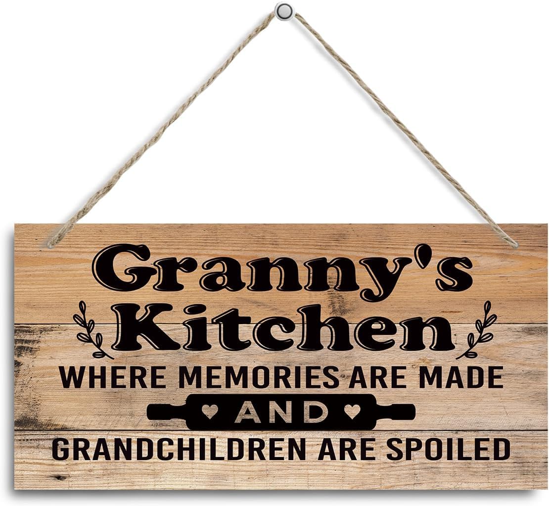 5x10 Inch Granny'S Kitchen Sign - Where Memories Are Made And Grandchildren Are Spoiled, Granny Home Decor For Kitchen, Decorative Hanging Wall Plaque Wood Sign, Mother'S Day Gift For Granny Grandma