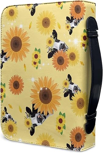 Miniatura 8 de Funda de piel con diseño de vaca y girasol para la Biblia, funda de cuero para la Biblia, bolsa de transporte con bolsillos con cremallera, asa para