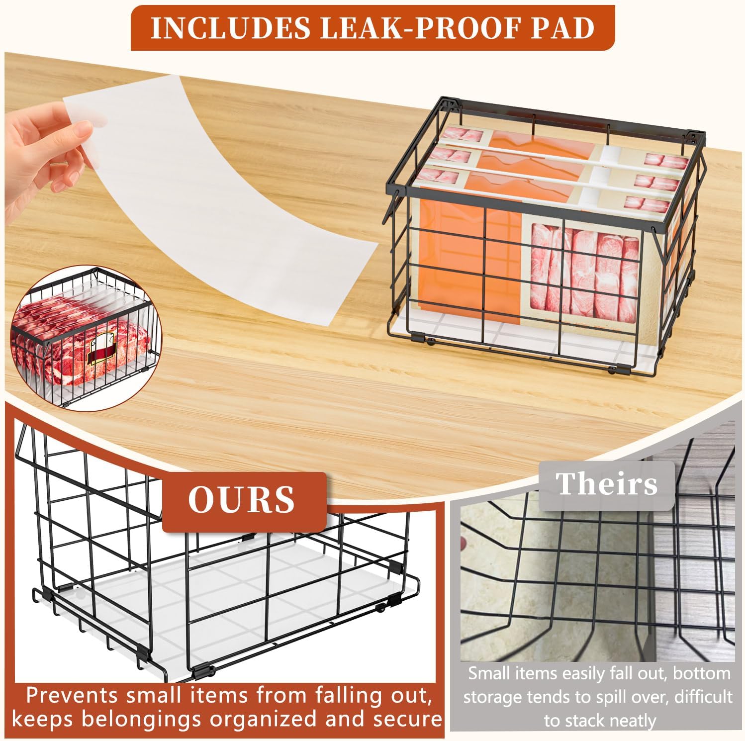 Freezer Organizer Bins, Upgrade Quick Expand/Collapse Feature, for 3.5 Cu.Ft Deep Freezer, 3 Pack Stackable Deep Freezer Organizer Bins, Black Wire Foldable Baskets with Handles (Black 3 Pack)