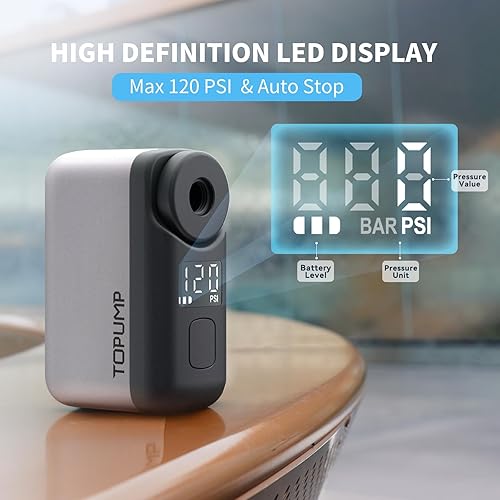 Miniatura 3 de Tiny Pump Mini bomba de neumáticos para bicicleta con manómetro, bomba de aire eléctrica portátil de 120 PSI, parada automática, batería recargable