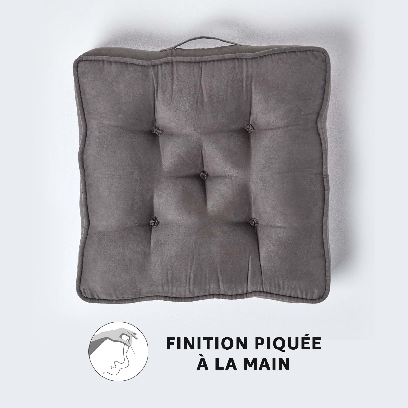 HOMESCAPES Coussin d’Assise rehausseur, Coussin de Sol en suédine Gris foncé, 50 x 50 x 10 cm