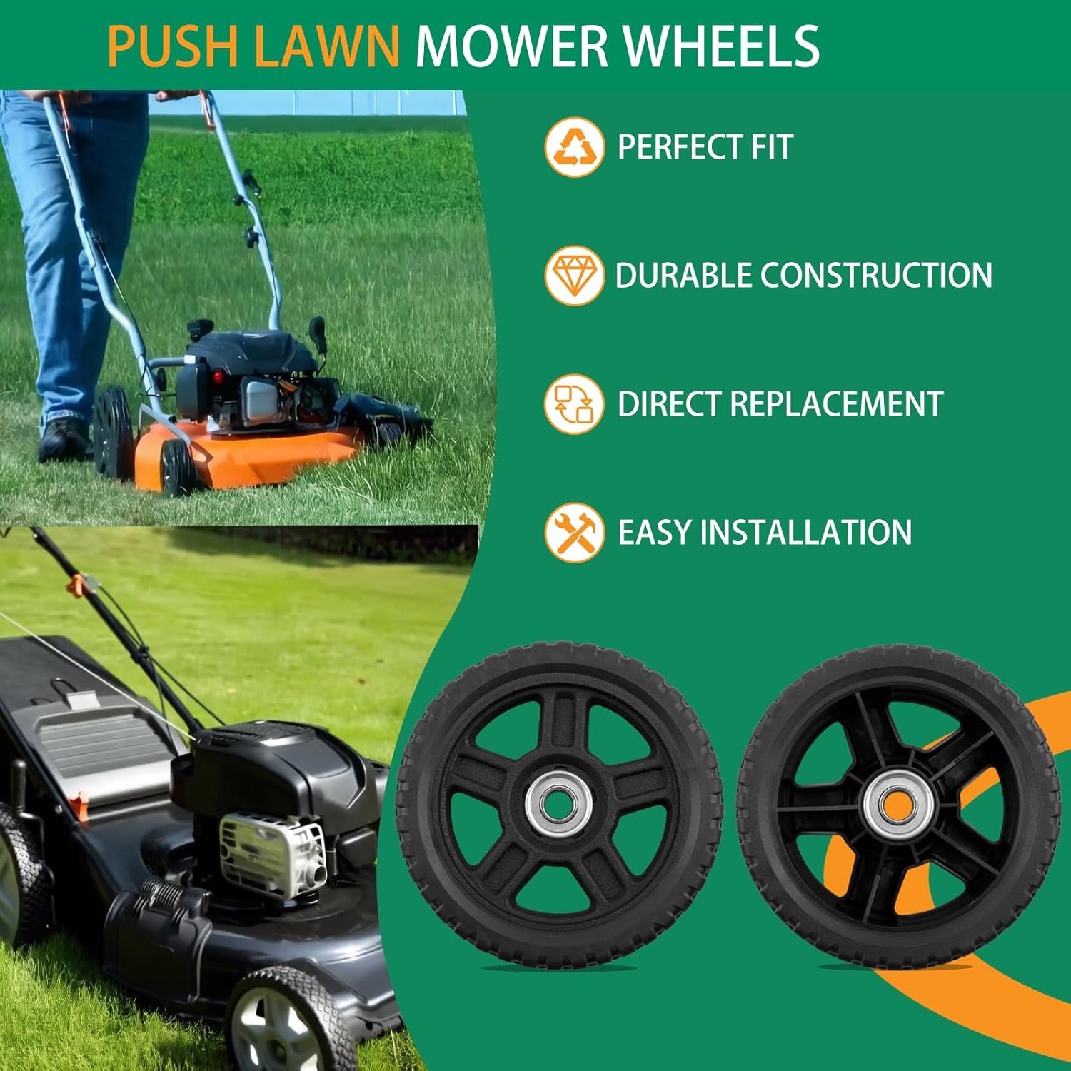 HQPASFY 6 Inch Lawn Mower Wheels 2 Pack 6" Push Lawn Mower Wheels with Bolts & Nuts kits Fit Most Standard Push Lawn Mowers Garden Trucks Garden Carts Generator Hand Trucks Lawn Tractors (6"×1.5")