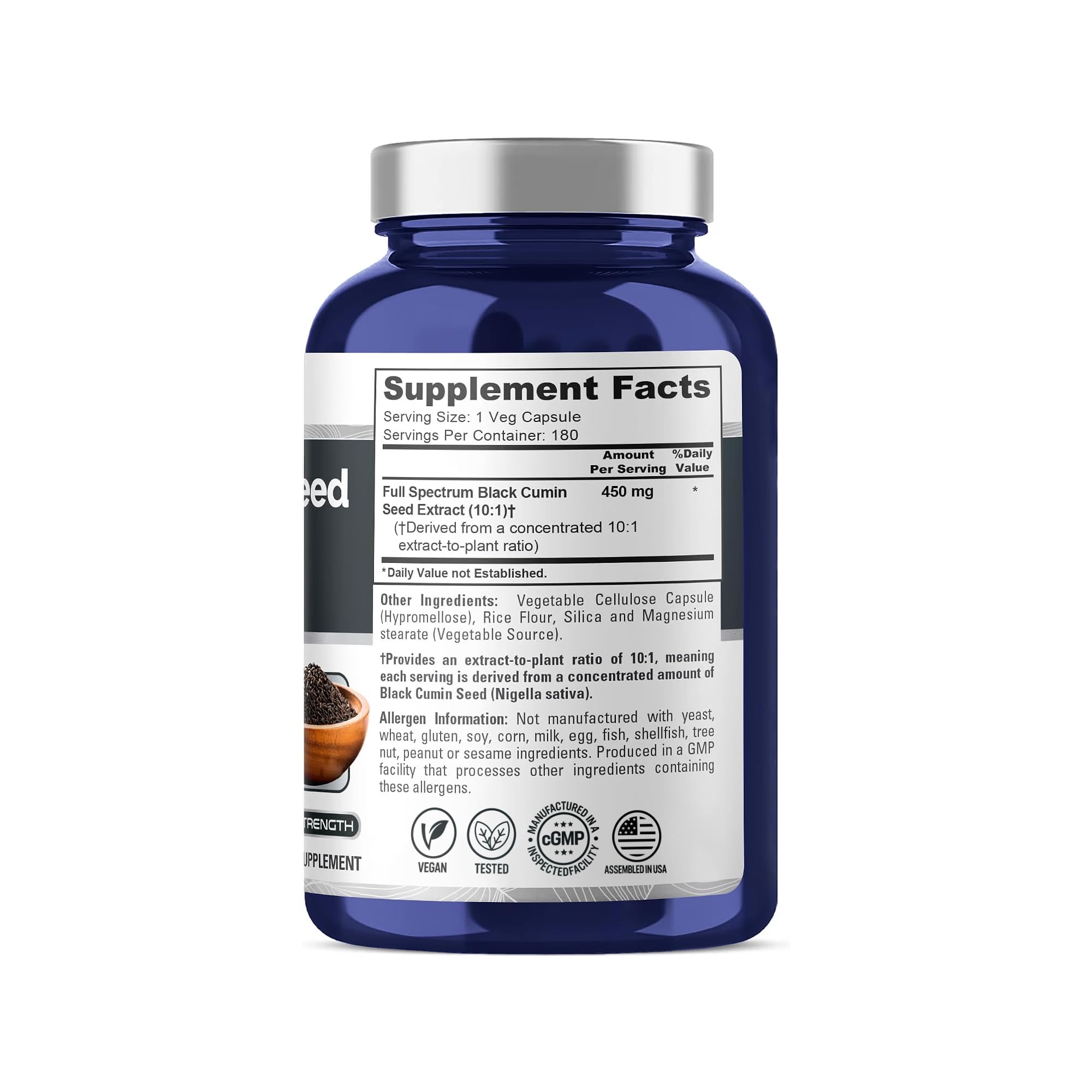 Black Cumin Seed, Vegan, 450mg, 180 Veg Capsules - 180 Servings — Amazon image 2