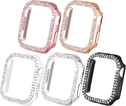 NewWays Bling Fundas compatibles con Apple Watch de 1.61 pulgadas, parachoques protector para iWatch Series 7 (1.61 pulgadas, negrorosaoro