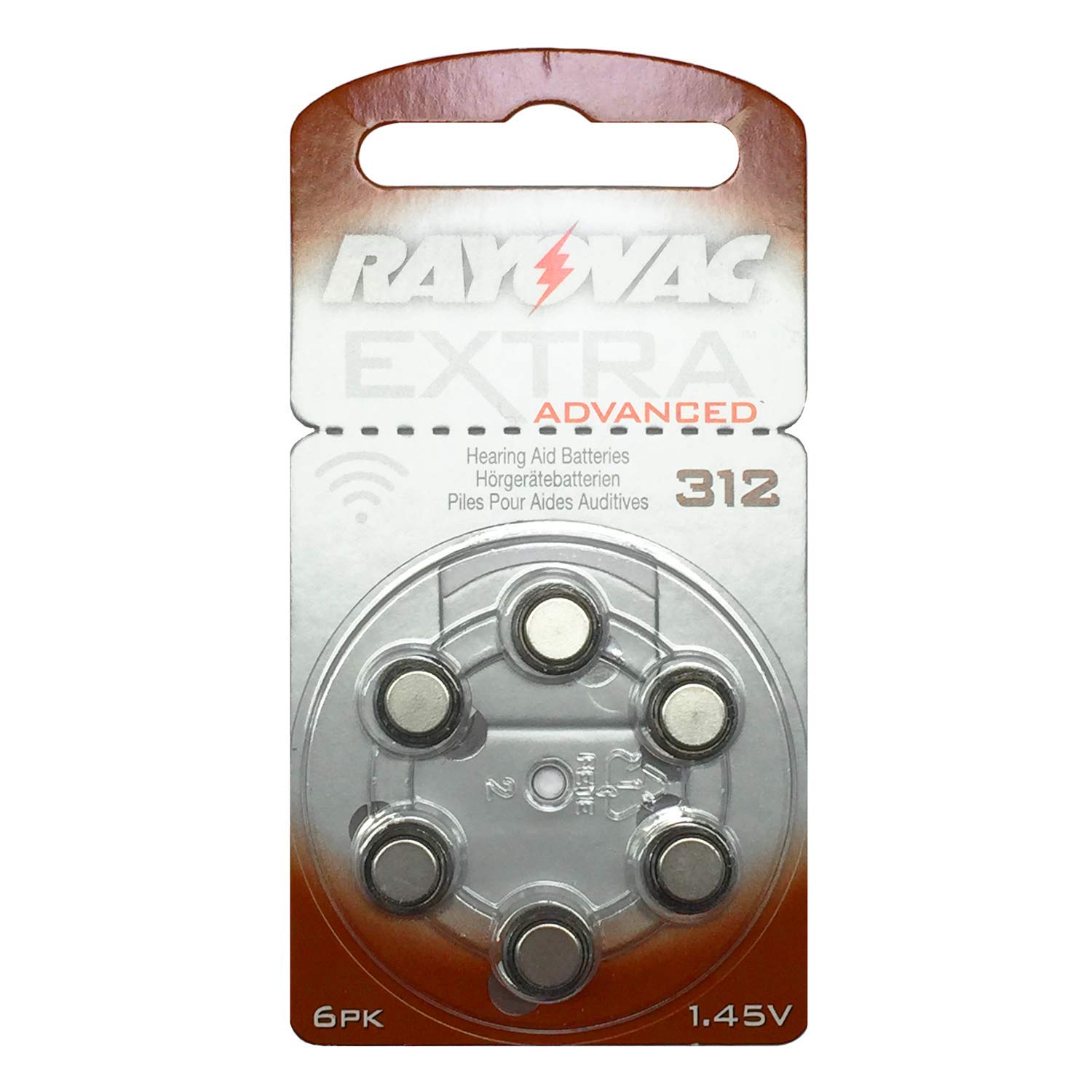 Rayovac Brown Extra Advanced Hearing Aid, Size 312, Tab, Pr41, Pack 6