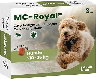 MC-Royal® Kautablette für Hunde gegen Zecken & Flöhe [3 Monate zuverlässiger Schutz] - hochwirksamer Schutz gegen Zecken und Flöhe - für große Hunde 10 bis 25 kg