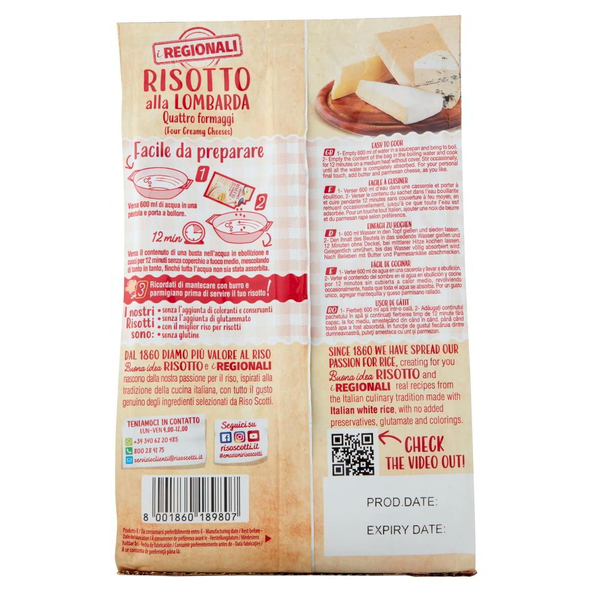 6x Riso scotti risotto alla lombarda ai quattro formaggio Risotto mit vier Käsesorten 200g