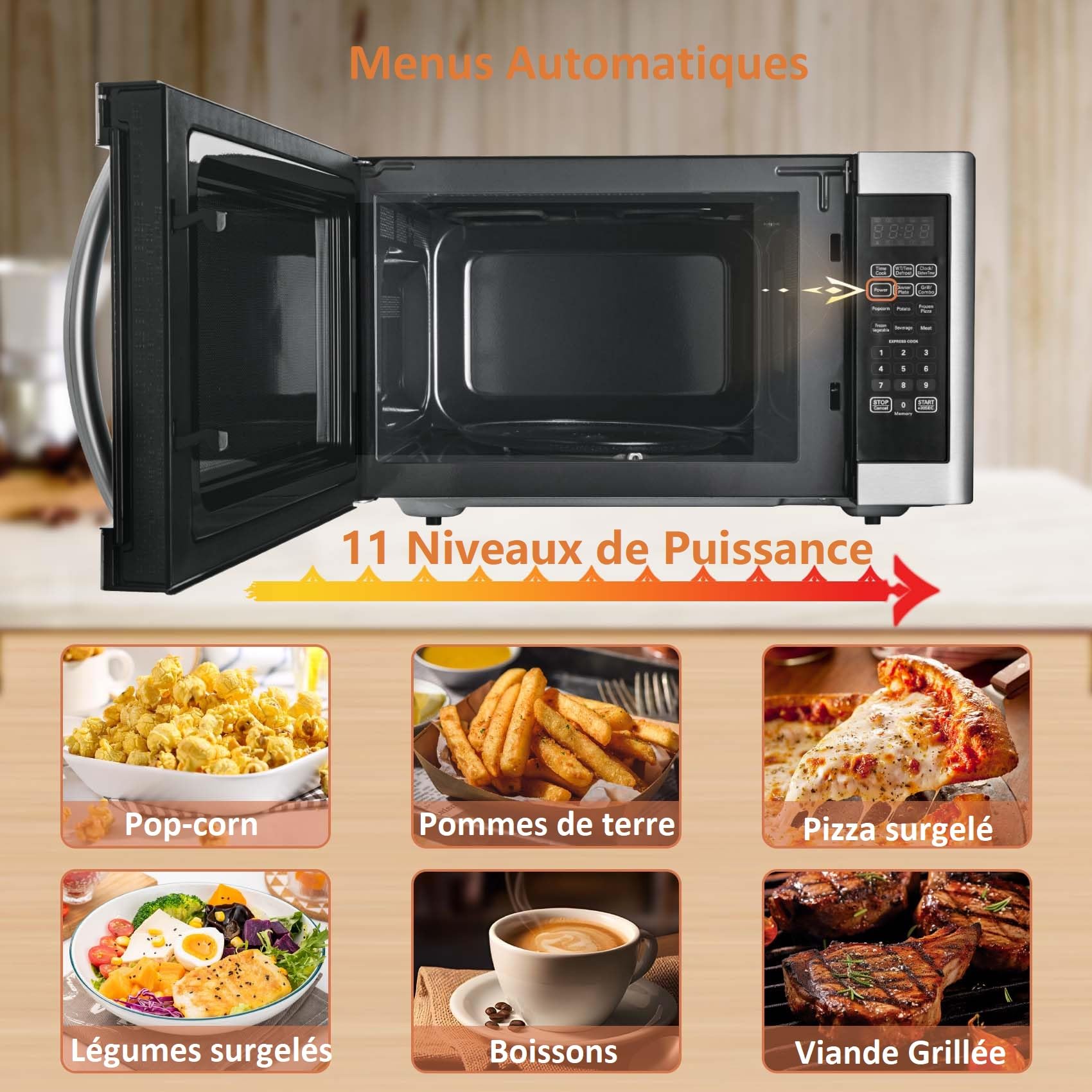 Four Micro-ondes Grill, 42L, 1100W, Grill jusqu'à 1400W, Cuisson Combinée, 11 Niveaux de Puissance, Multifonctions, Plateau Tournant, Cuisson Maximum 99min et 99s