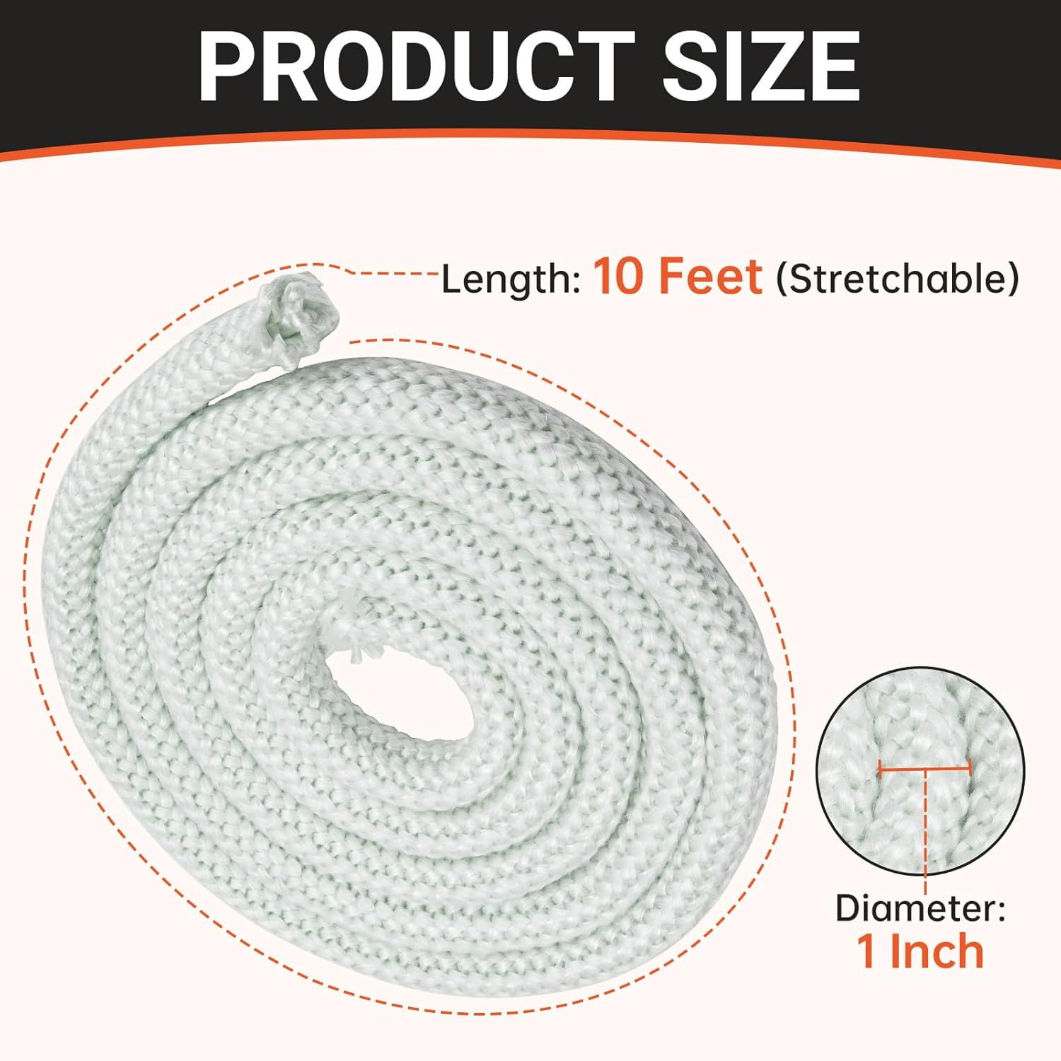 GJK 1 Inch Wood Stove Door Gasket Rope, Fiberglass Replacement Gasket Rope Seal for Fireplace Doors, Oven,Pellet Stove,Central Boiler, 10 FT Fireplace Seal Rope
