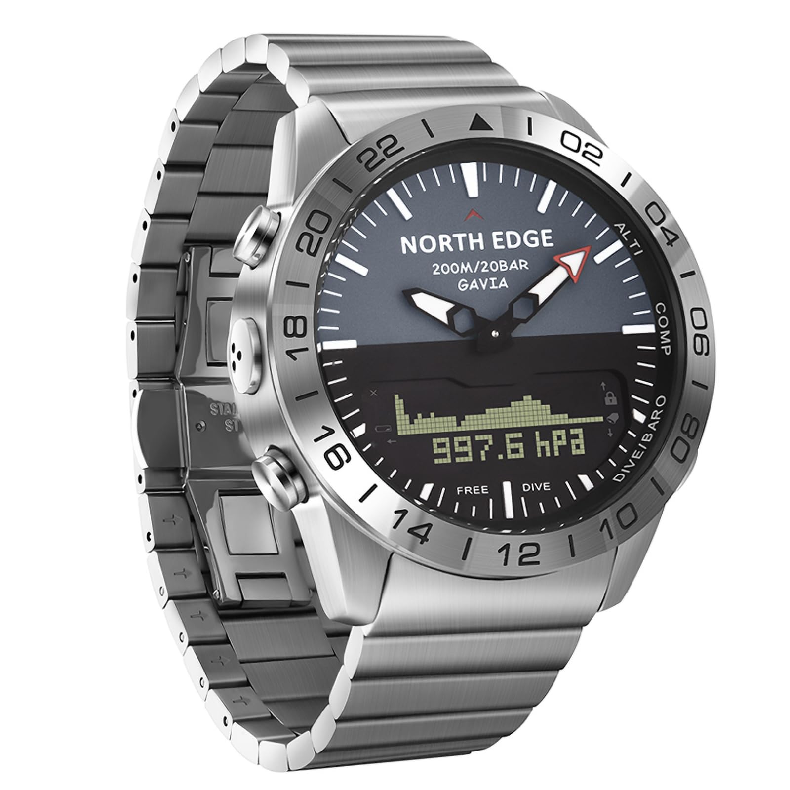NORTH EDGE MARS3 Herren Digitaluhr Robuste Outdooruhr mit Schrittzähler Sportuhren Dual Time Wecker Wasserdicht 50m Schwarz