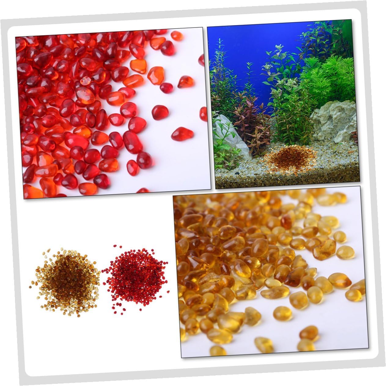Cabilock 2 Sets Aquarium Gravel Fish Tank Stones Colored Decorative Pebbles Natural Non-Fading Red and Amber Bulk Substrate for Fish Tank Landscaping and Aquarium Decor