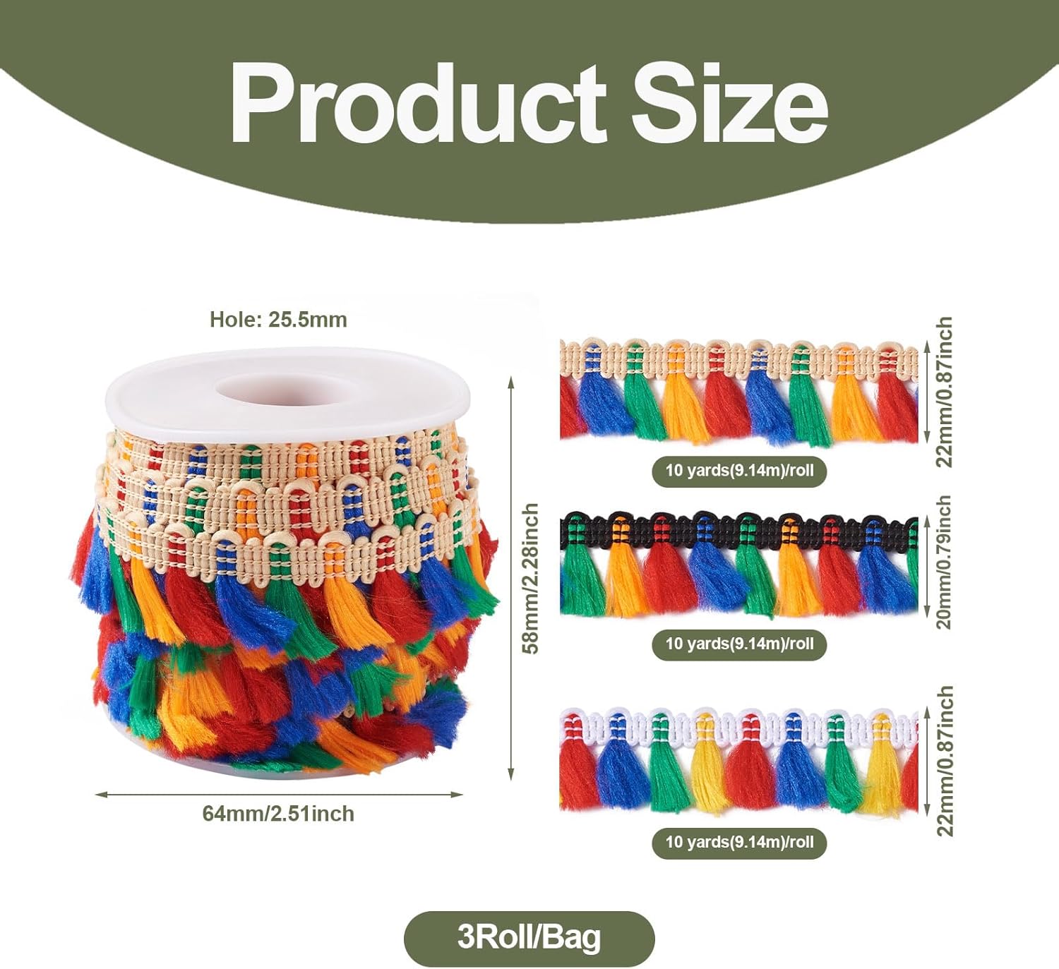 Pandahall 30 Yards Mexican Serape Ribbon - Colorful Tassel Fringe Trim 7/8 Inch Wide for Fiesta, Sewing, Guitar Decoration, Cinco De Mayo Party, Clothes, Curtain