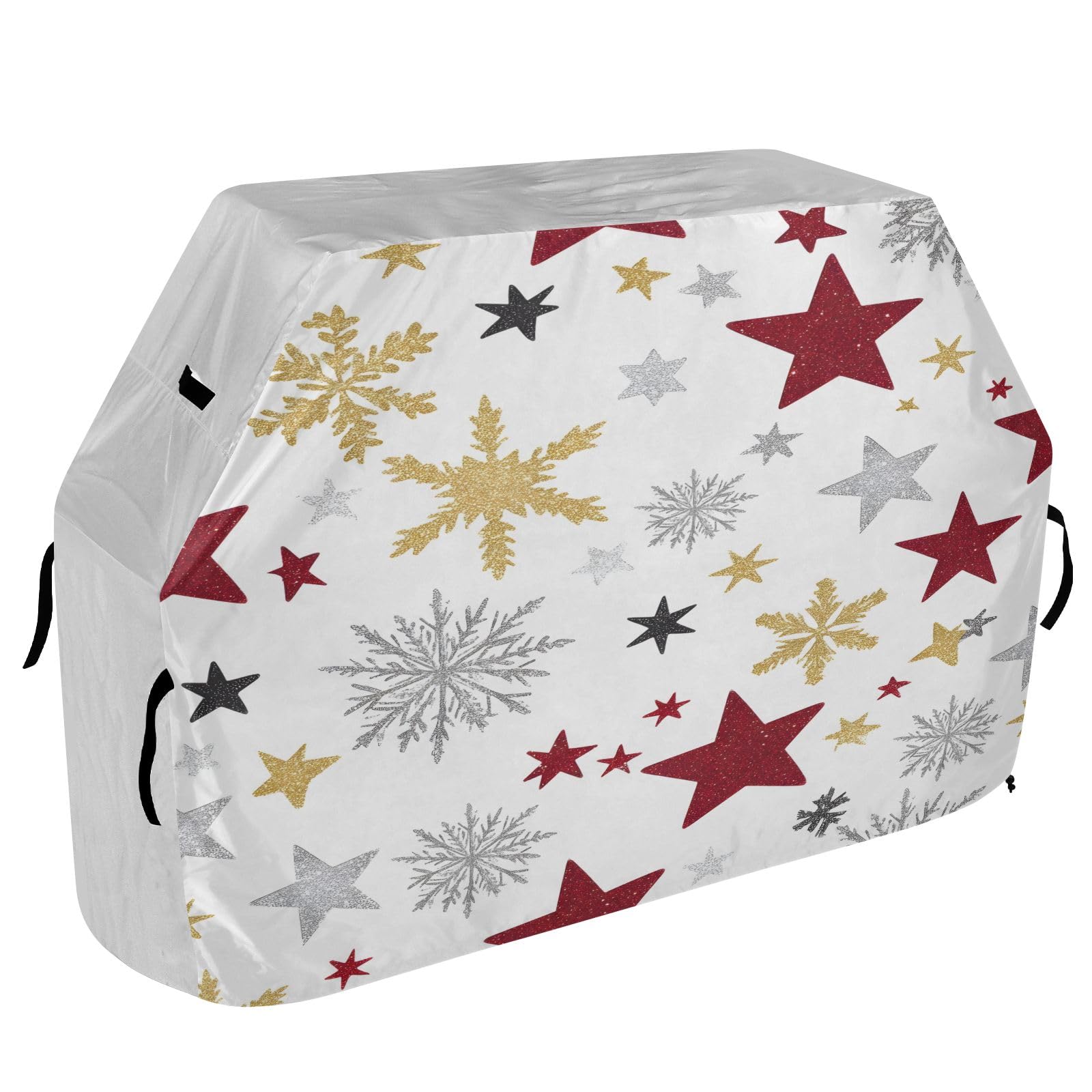 Wysokiej jakości pokrowiec na grilla wodoodporny pokrowiec na grilla odporny na blaknięcie pokrowiec na grilla wytrzymały pasuje do szerokości grilla do 60 cm, czerwone złoto wzór gwiazd