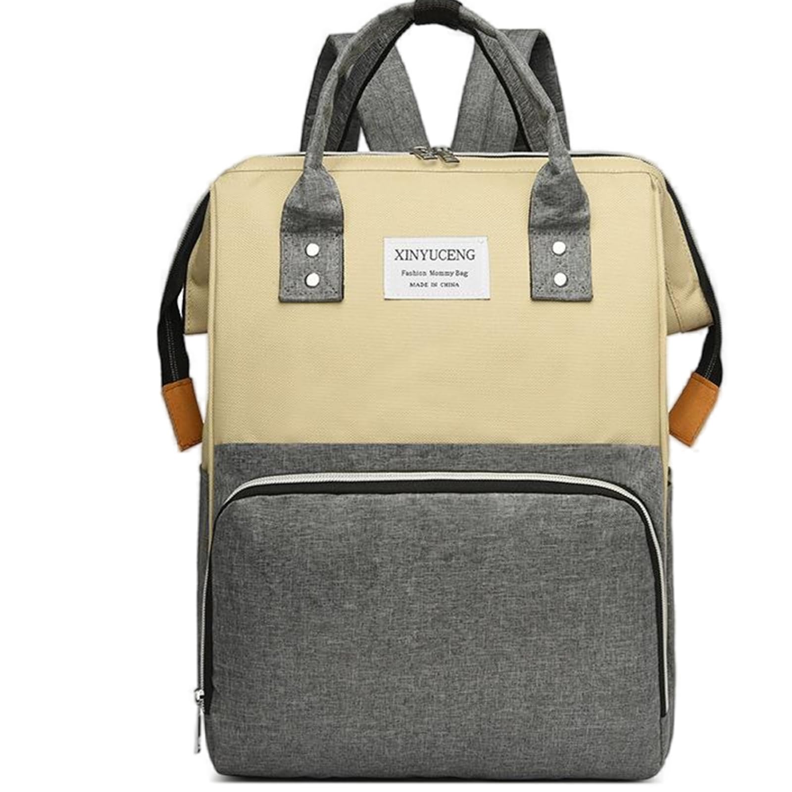 ONOODE Fashion Diaper Backpack Waterproof Mommy Bag, Large Capacity Diaper Bag Travel Multi-functional Backpack Baby Boy Girl Tote (Grey&Beige)