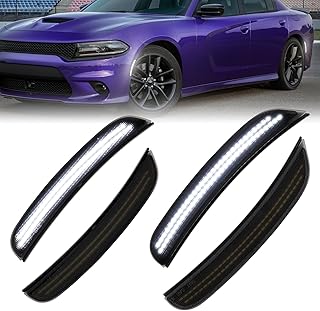 White LED Side Marker Lights for Dodge Charger 2015-2024, Smoked Lens Front Rear Bumper Lights with Dual Row Chips, Pure White LED Charger Side Markers Fender Parking Lamps