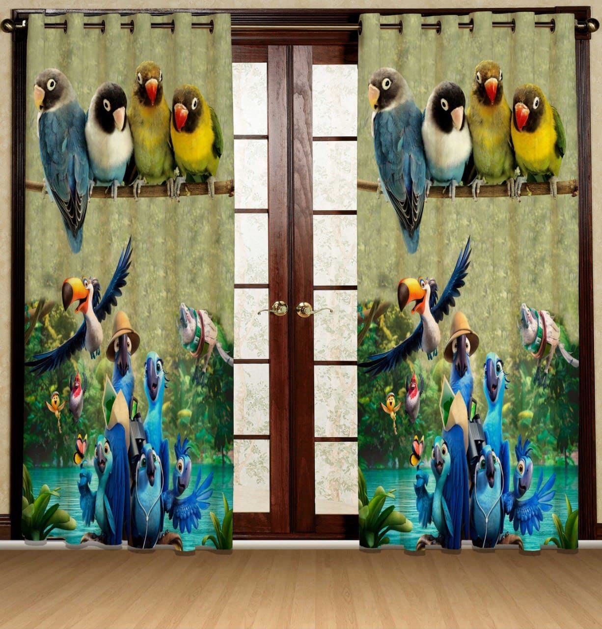 HHF DECORPolyester 3D Digital Parrot Printed 4 x 5 Feet Window Curtains Pack of 2 Pecs Multicolor for Kids Room|| Drawing Room Curtains
