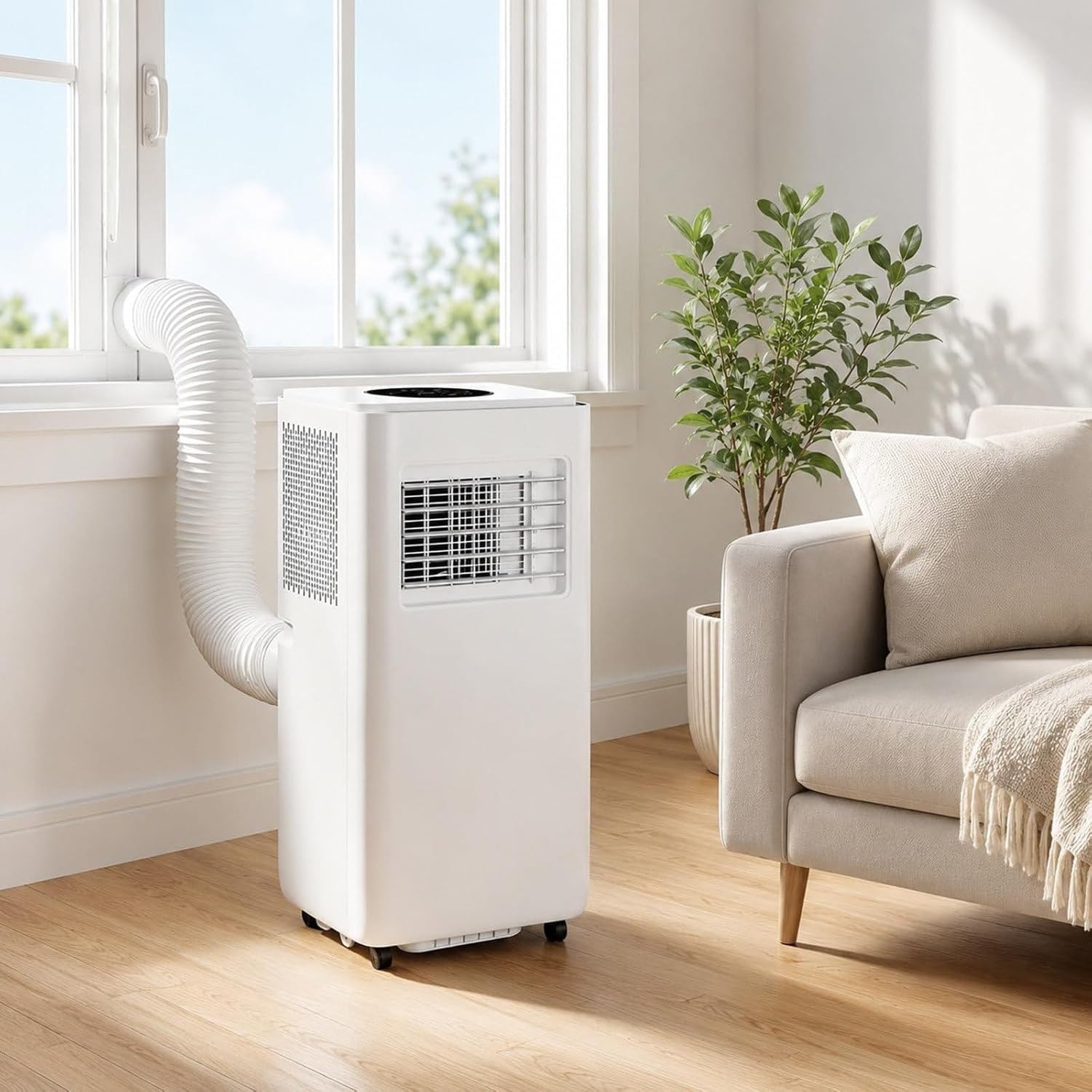 Aire Acondicionado Portátil 14000 BTU con Mando y Temporizador 24H, 4 en 1 Frío y Ventilador para Hogar Interior
