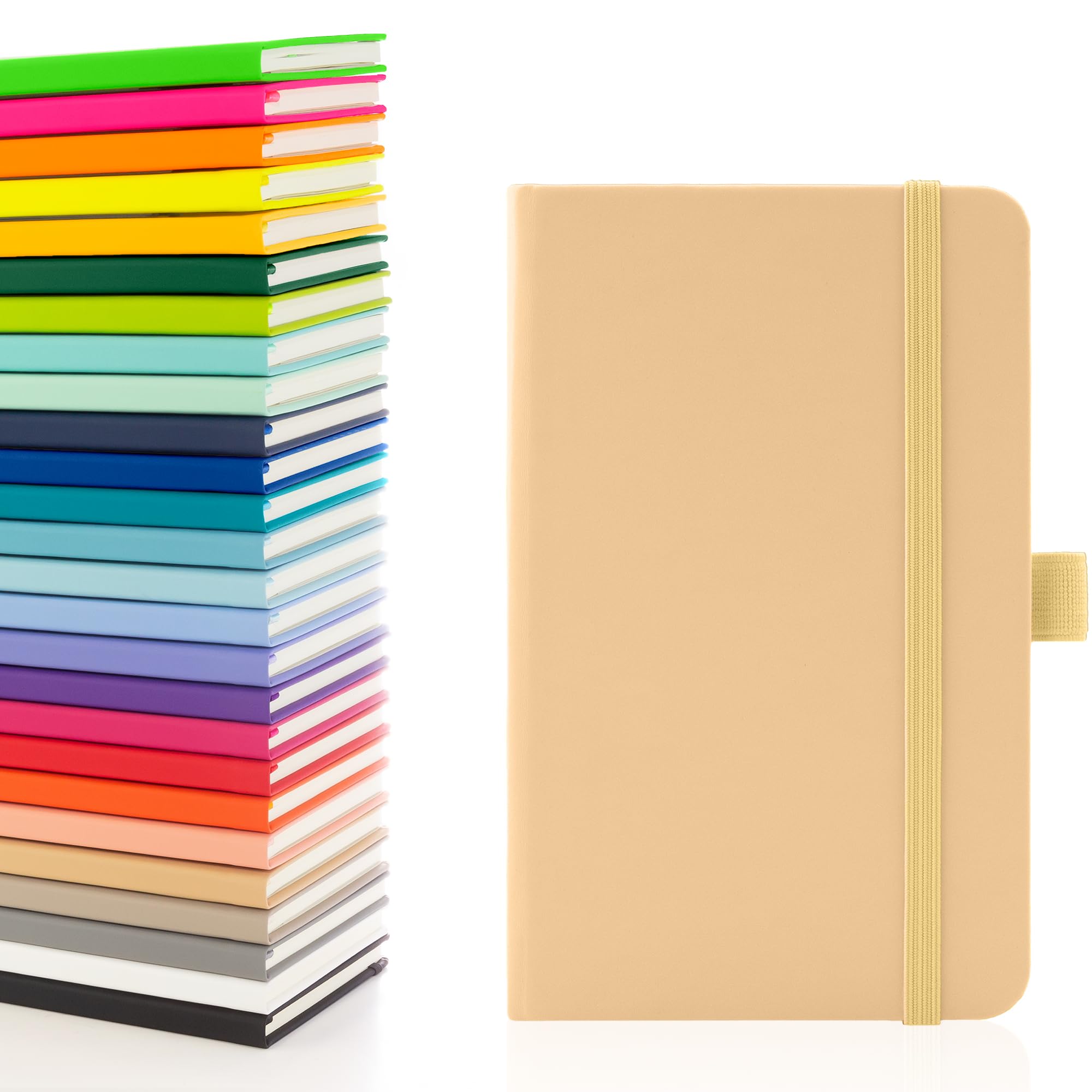 Notes London Eco A6 Notebook with Lined Pages, Pen Loop, Ribbon, Date Marks and Paper Pocket, Pocket Hardback Journal, Note