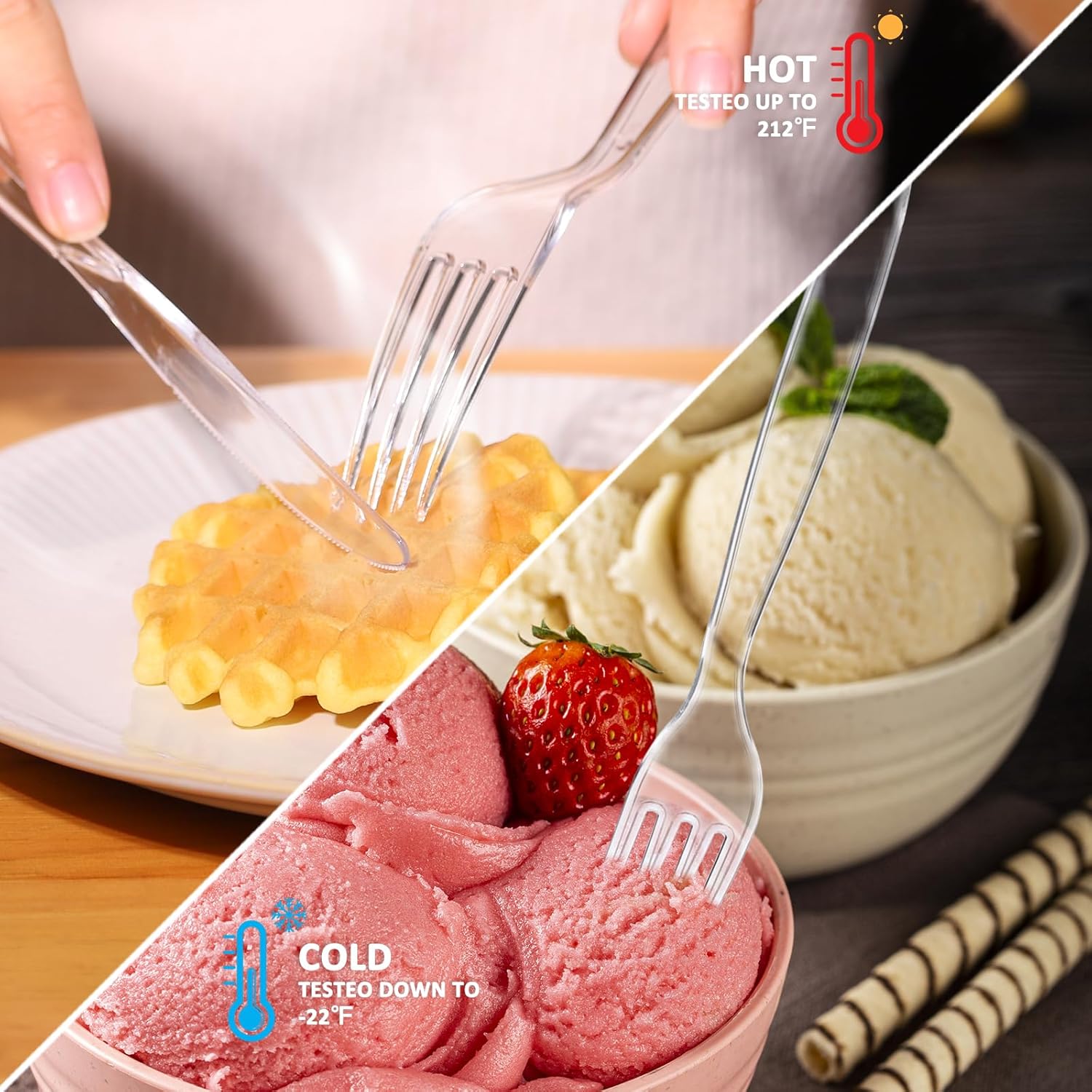 300 Count Plastic Silverware Heavy Duty, BPA-Free Disposable Utensils, Includes 100 Knives, 100 Forks, 100 Spoons for New Year Party, Wedding, Catering, Picnic