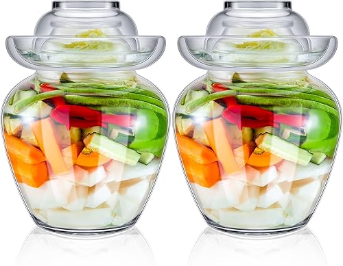 2 tarros de vidrio fermentador tradicional de fermentación con tapa de bloqueo de agua, recipientes de encurtido, recipientes de encurtidos para
