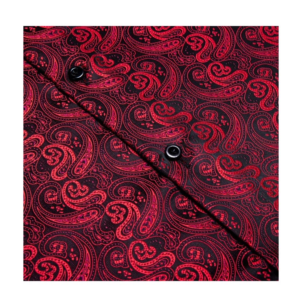 Langarm-Seidenhemden für Herren, männliches Outwear-Hemd, schmale Passform, florales Paisleymuster, goldfarben, blau, rot, lila, burgunderrot