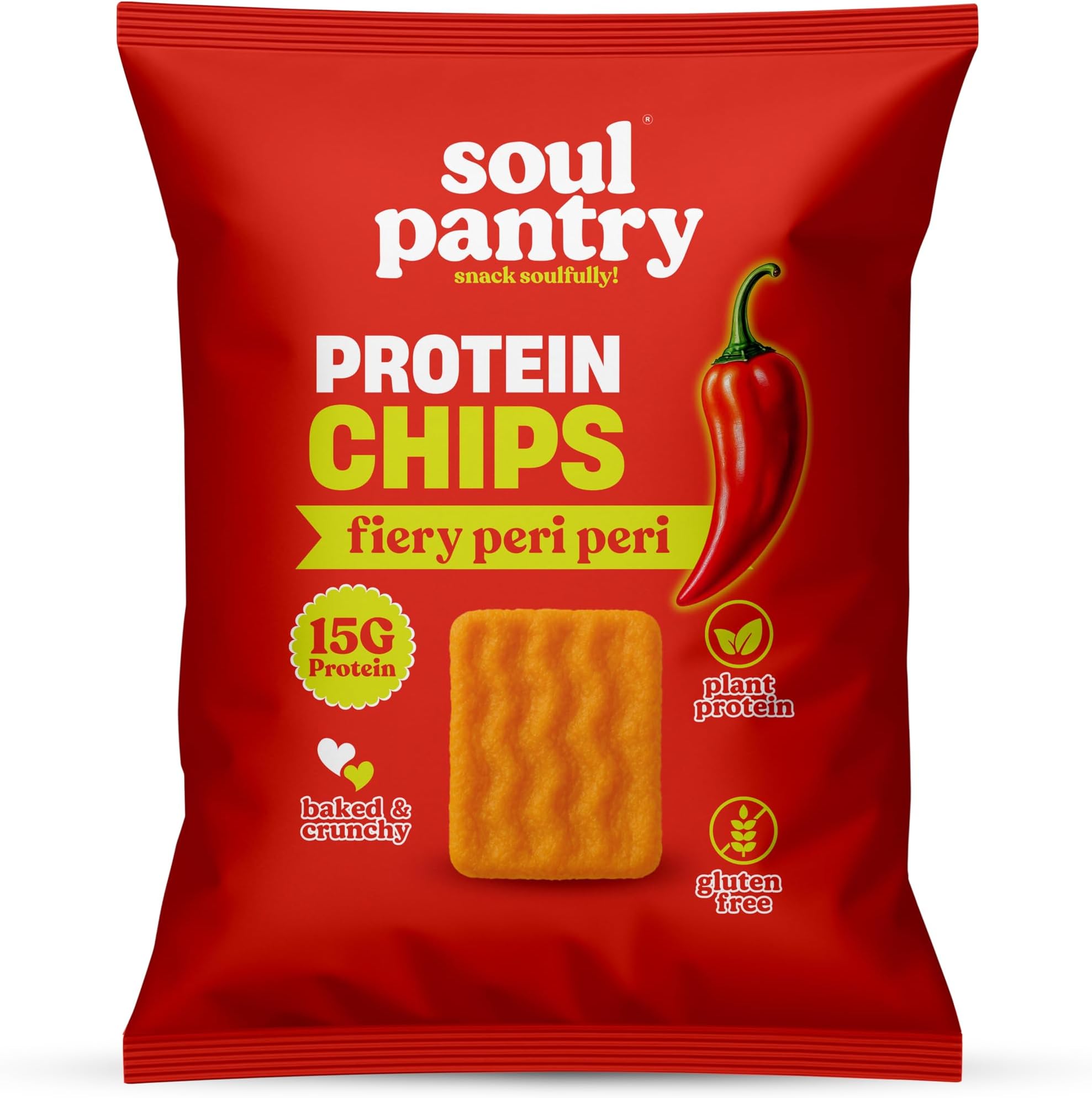 Protein Chips – Peri Peri Flavor | High Protein, Gluten Free, Healthy Snack | Plant-Based Baked Chips, Non-GMO | 1 Pack